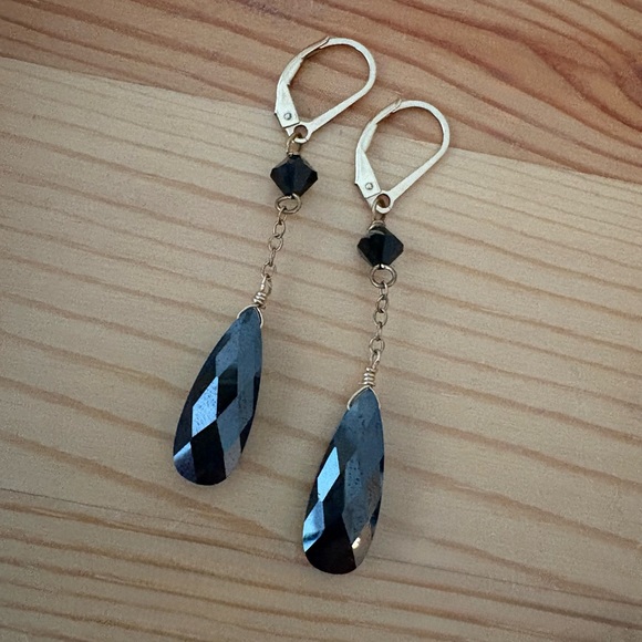 Jewelry - Black Crystal 14k Gold Filled Earrings